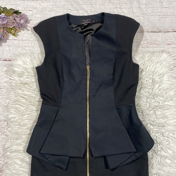 Ted Baker Jamthun Structured Peplum Full Zip Front Pencil Dress Black - Picture 9 of 11